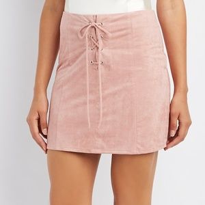 Faux Suede Lace Up Skirt Medium